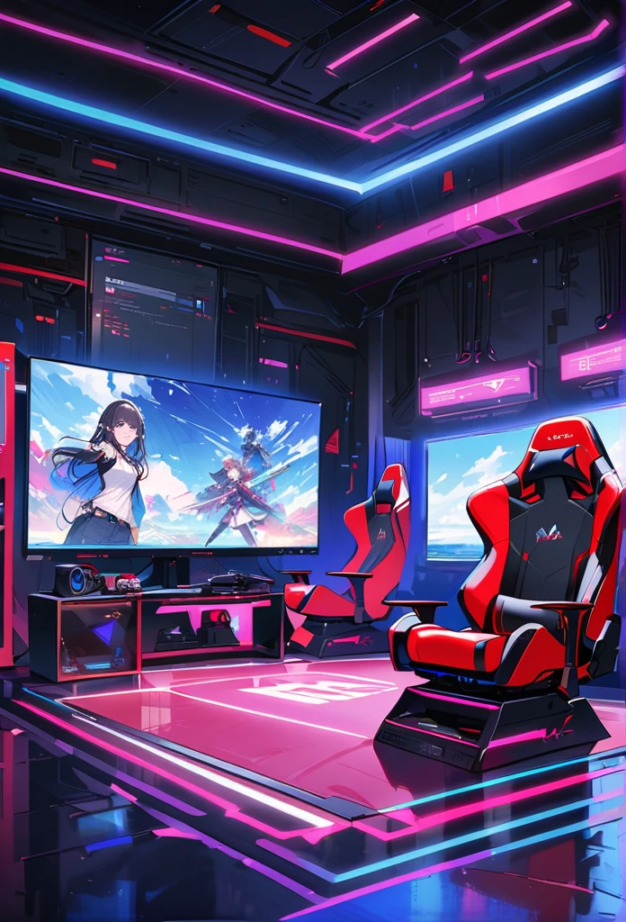 In the future, envision an innovative and cutting esports room designed specifically for gaming enthusiasts. Picture a space that combines advanced technology, sleek aesthetics, and optimal comfort to create the ultimate gaming experience.Visualize a room filled with state-of-the-art gaming equipment, including high-performance gaming PCs, immersive virtual reality setups, and ultra-responsive gaming consoles. The room is equipped with top-tier gaming peripherals such as high-refresh-rate monitors, ergonomic gaming chairs, and customizable lighting systems that enhance the gaming atmosphere.Imagine a futuristic design that embraces minimalism and sleekness. The room features clean lines, futuristic materials, and a color scheme that creates a visually striking and immersive environment. The walls may be adorned with LED panels that display dynamic visuals, enhancing the gaming ambiance and providing an interactive element.Envision a room that is acoustically optimized, ensuring crystal-clear sound and minimizing distractions. Surround sound systems and noise-canceling technology create an immersive audio experience, allowing gamers to fully immerse themselves in the virtual world.Picture a layout that promotes collaboration and competition. The room can be divided into dedicated gaming zones individual pods, each equipped with its own gaming setup. This allows gamers to engage in multiplayer matches, team-based competitions, or individual gaming sessions, fostering a sense of community and healthy competition. Consider the integration of AI assistants or voice command systems that provide real-time game analysis, offer strategic suggestions, or assist with in-game tasks.