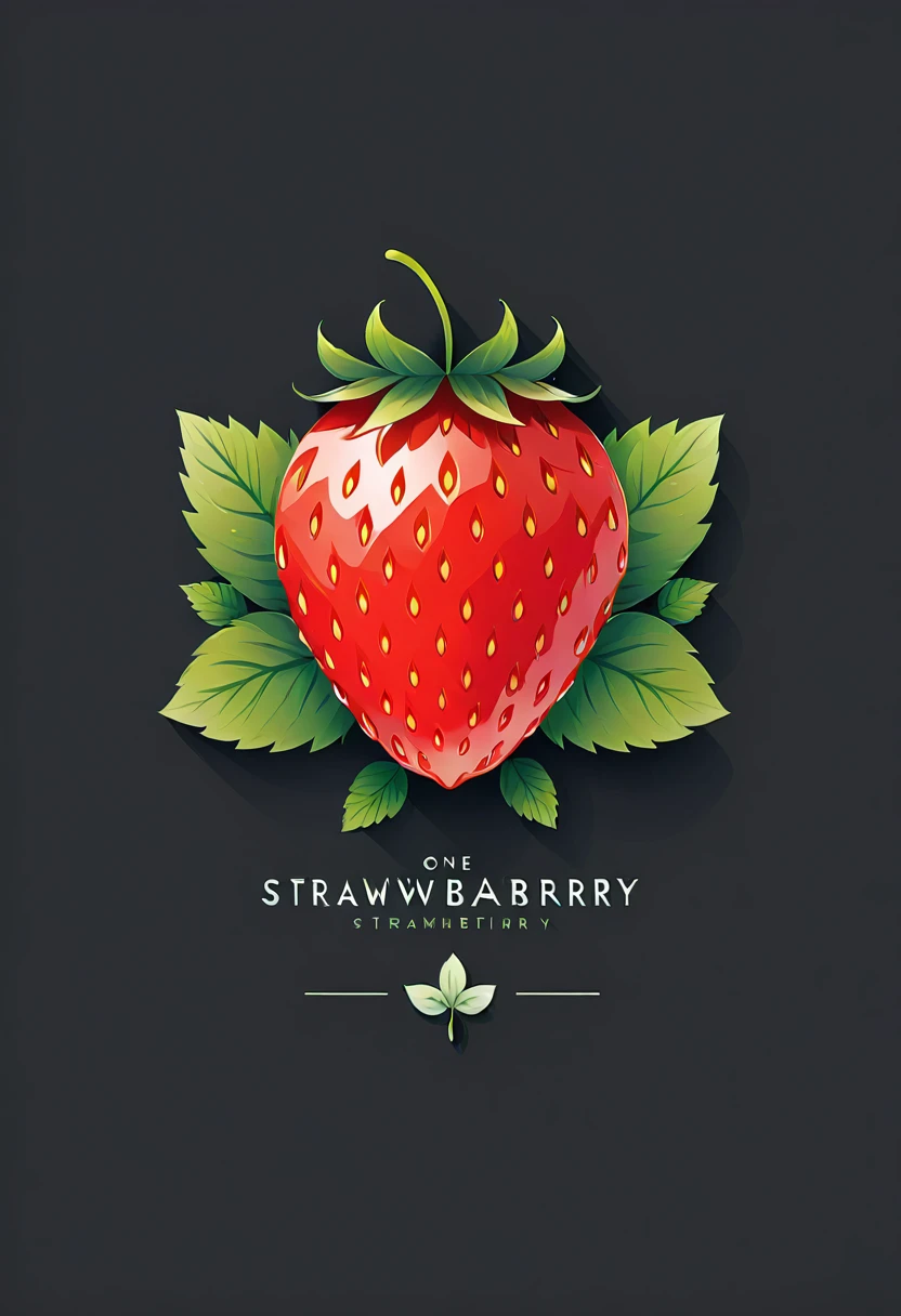 Vector art minimalist logo one big strawberry one strawberry leaf illustration vector art type, detailed, Beautiful artistic rendering in clean minimalist cartoon style