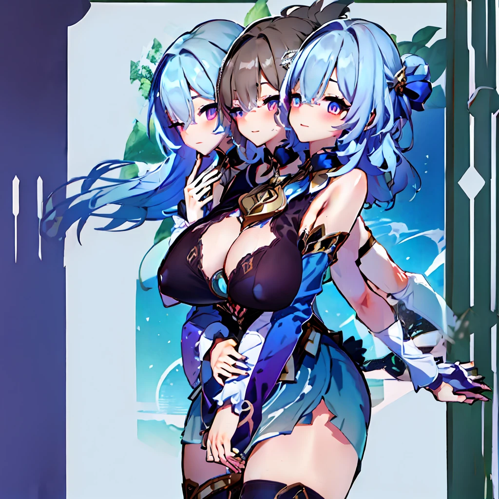 Masterpiece,best quality,best resolution,1 woman,2 heads,details,Firefly character,long gray hair,hair accessories,Blue and purple gradient eyes,blushing,Wearing a white dress with a black cloth draped over the shoulders with a gold pattern and long white sleeves.(blue cloth chest),wearing a long blue skirt,Wear long blue socks.,normal breasts,lying on the bed,bedroom background,Twin DSLR Photos, (8ก, 4K, Masterpiece),(Masterpiece, best quality), best resolution, (3 heads:1.5),Arms separated,arm circle, (Put your hands on your head...), (lower hand on ankle), (lower hand on leg), Full content in the frame, full body view, (four arms),(Multi-arm),(many hands), รูปร่างเพรียวบาง Masterpiece,best quality,best resolution,1 woman,many heads, upper body, smile,  Facing the audience,big breasts,simple background,Beautiful face,Beautiful hair,beautiful eyes,beautiful body,Beautiful hands,conjoined twins
