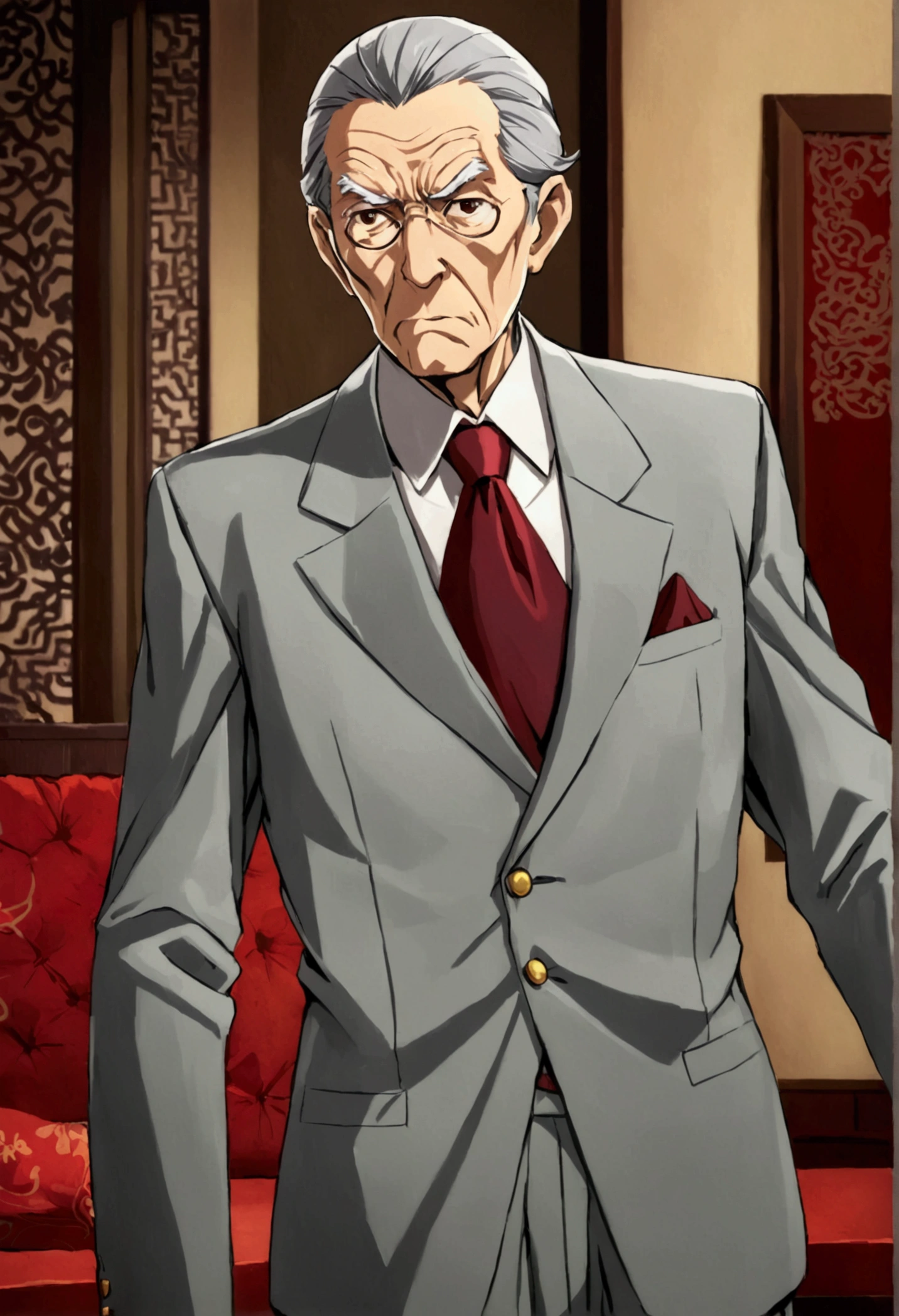 old man, majestic, Serious, traje zhongshan, gray hair, shocked