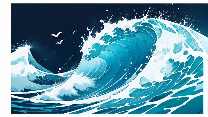 Wave design, Simple, pattern, Can draw, 美しいWave design, Japanese style、Ukiyo-e、No border、There is momentum、Monotonous colors、White background、Only waves、Waves as a ship passes