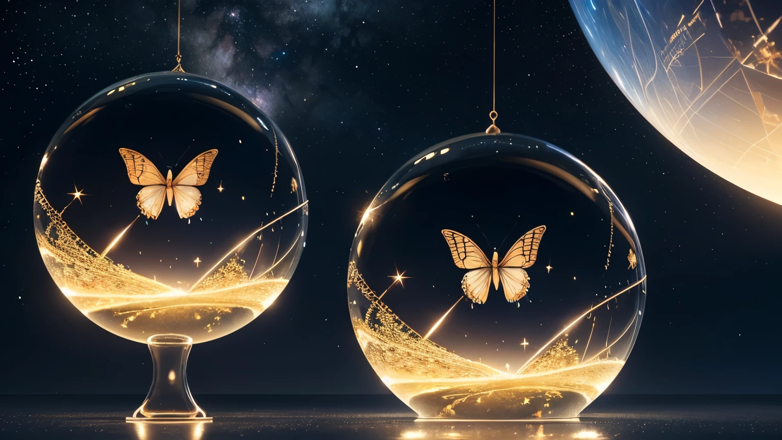 Image of Arabic numerals in a glass ball reflected in a starry sky, Two butterflies in a ball, Surreal digital art, Surrealism 8k, Surreal digital art, Surrealism art, Surreal 3D rendering, 3d rendering digital art, Mark Adams, Surreal concept art, 3D rendering beeple, Stylized digital art, 4k surrealism