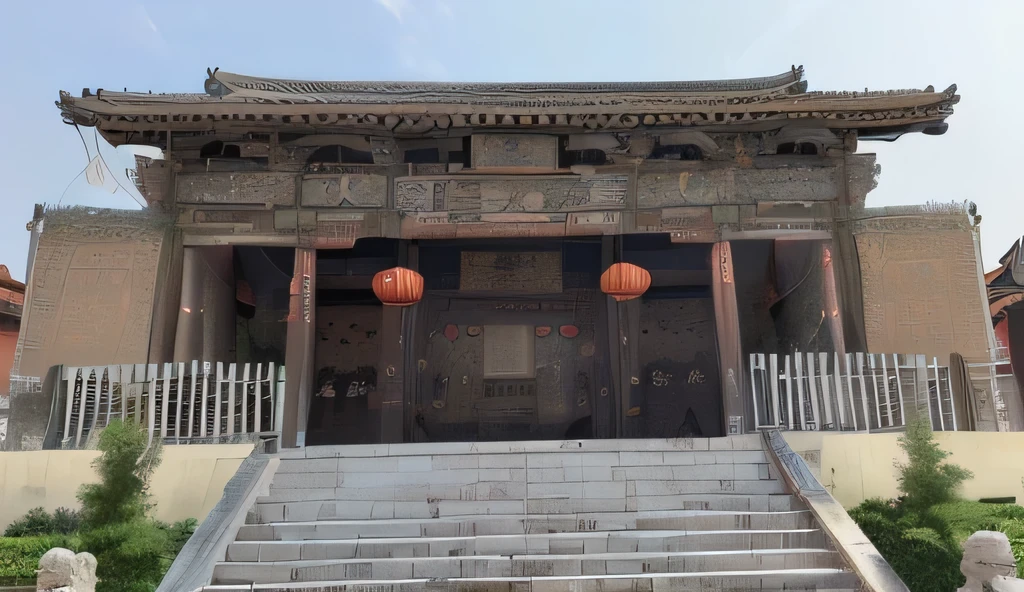 There is a building with many stairs and a building with many windows, Tang Dynasty Palace, ancient Chinese Architecture, Ancient Temple, Chinese Architecture, Ancient buildings, Chinese Architecture, Taoist temples and monks, in an ancient city, Chinese Temple, A temple, Front, With arches, in A temple, In line with ancient Chinese aesthetics