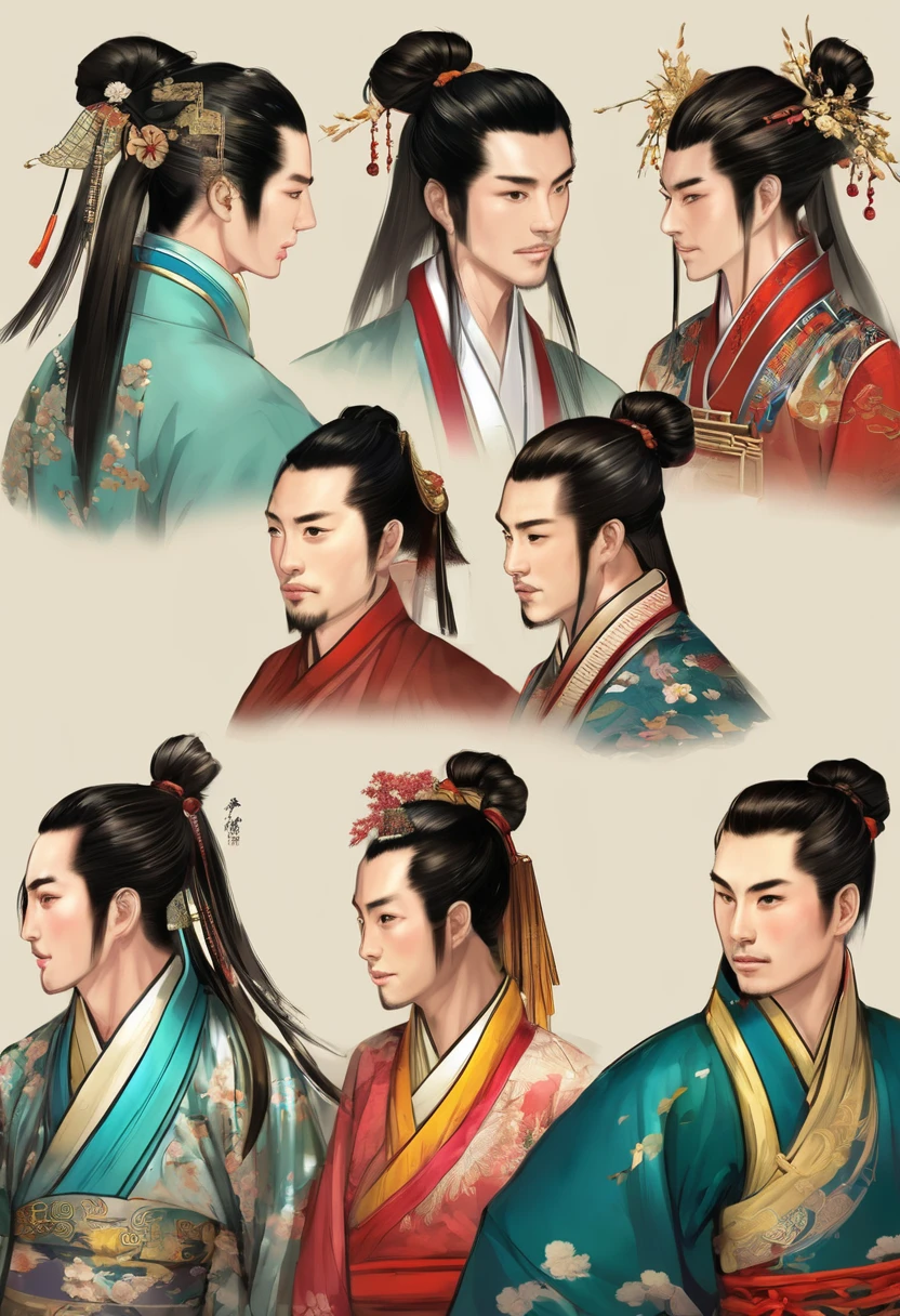 Men wearing ancient Chinese clothes and with ancient Chinese hairstyles