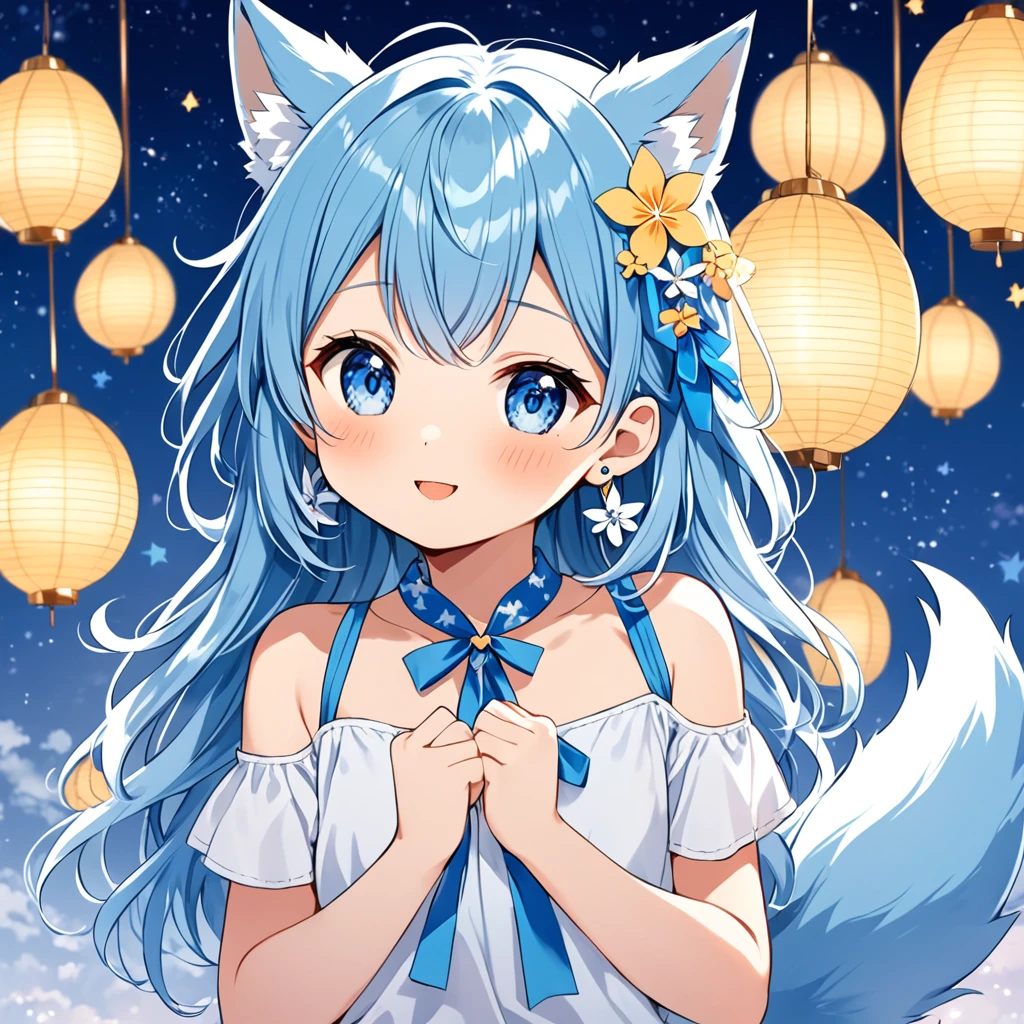 1 loli,redheadwear,blue color eyes,Water magic,Fire magic,Under the night sky,ssmile,hands out,Inviting,Hooters,Kittens,o cachorrinho,Around the girl,having fun,The feeling of dancing
