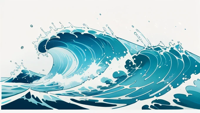 Wave design, Simple, pattern, Can draw, 美しいWave design, Japanese style、Ukiyo-e、No border、There is momentum、Monotonous colors、White background、Only waves、Directly in front of the wave as the ship crosses