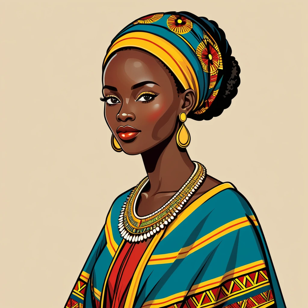 woman in rwanda folk outfit, vector graphics, strong contours, logo design