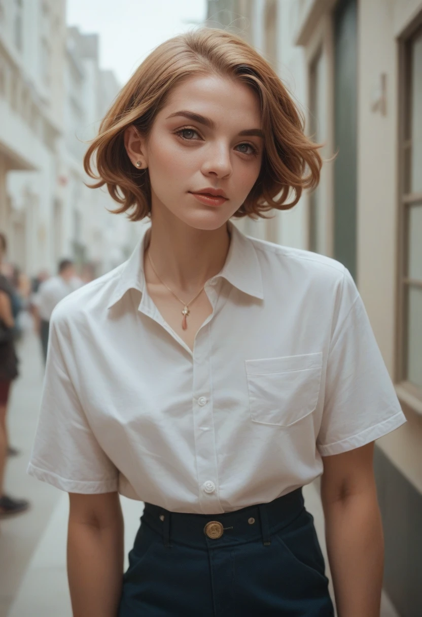 ((Best Quality)), ((Masterpiece)), (detailed), perfect faces, neat dress shirt, A neat and sophisticated short cut with no frills, Chic short cut