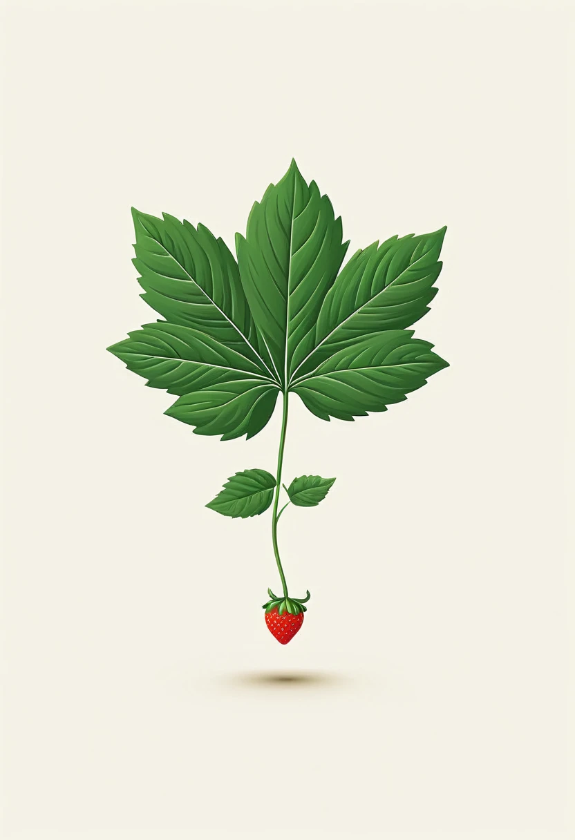 
                 Vector art minimalist logo one big strawberry one strawberry leaf illustration vector art type, detailed, Beautiful artistic rendering in clean minimalist cartoon style