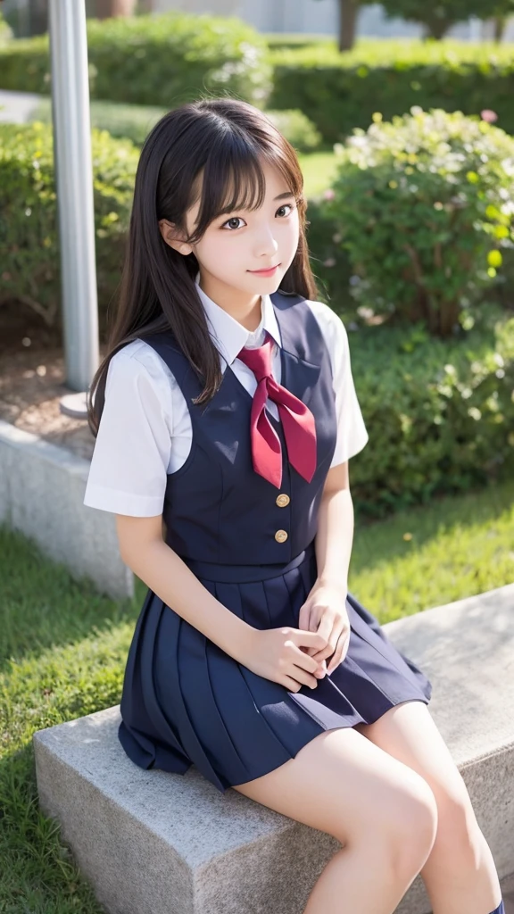 beautiful girl、high school girl、uniform、mini skirt、See-through、Fluttering in the wind、sit