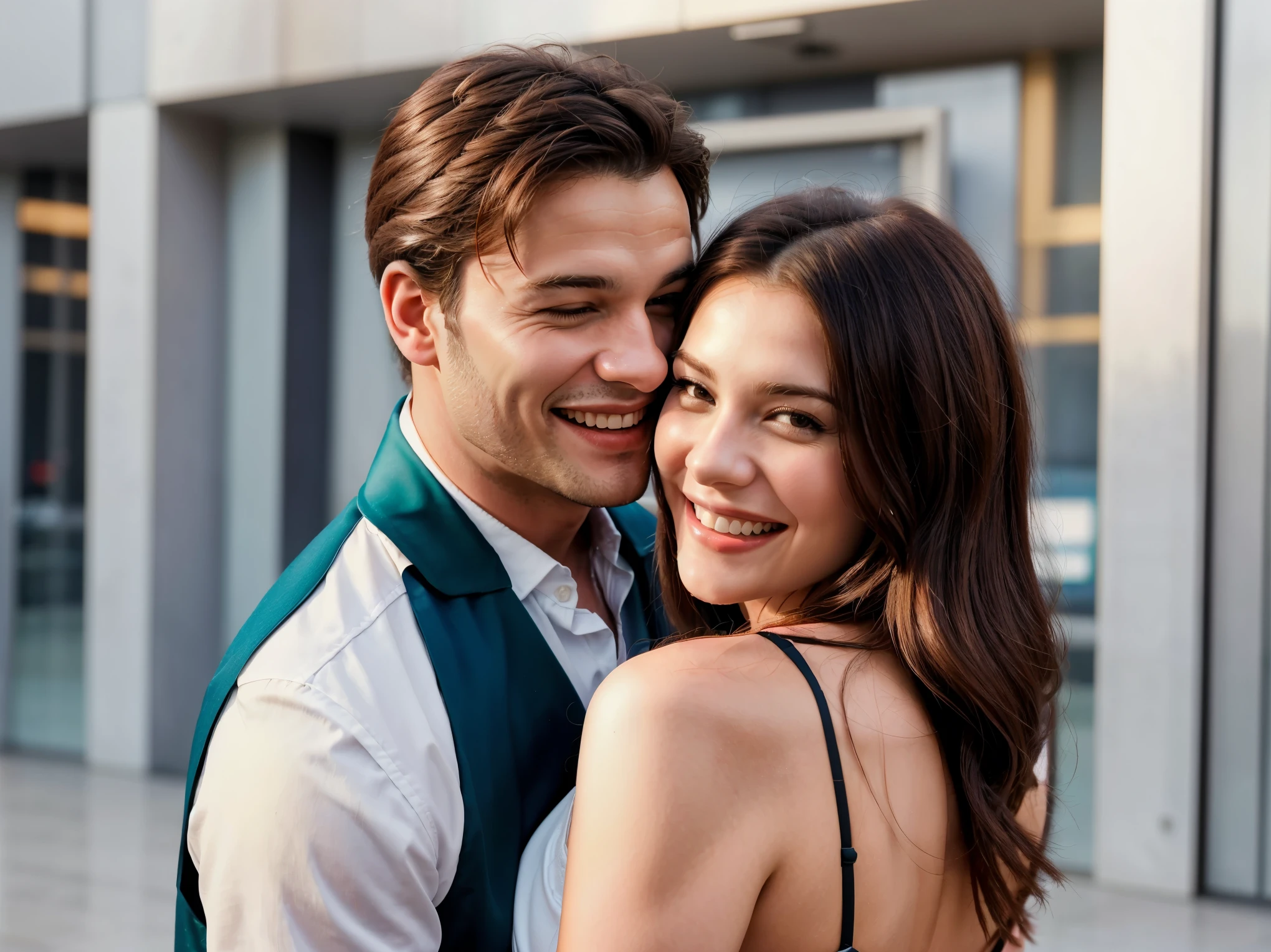 Handsome husband and very beautiful elegant classy wife selfie new york usa smiling giggling teasing romantic happy couples , dream couple,