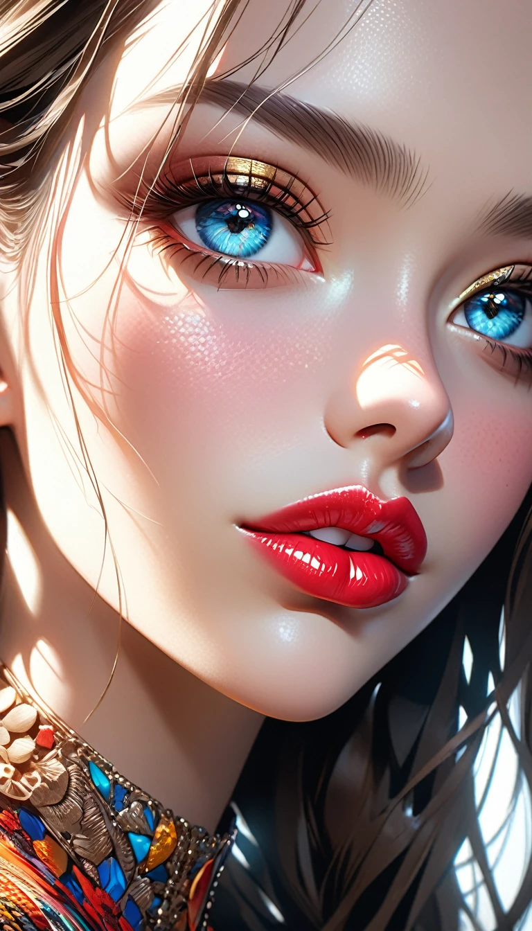 a stylish girl, beautiful detailed eyes, beautiful detailed lips, extremely detailed face, long eyelashes, intricate lips texture, glossy lips surface, vibrant lips colors, natural lighting, photorealistic, 8k, (best quality:1.2), hyper detailed, (realistic:1.37), elegant, chic, modern, studio lighting, cinematic