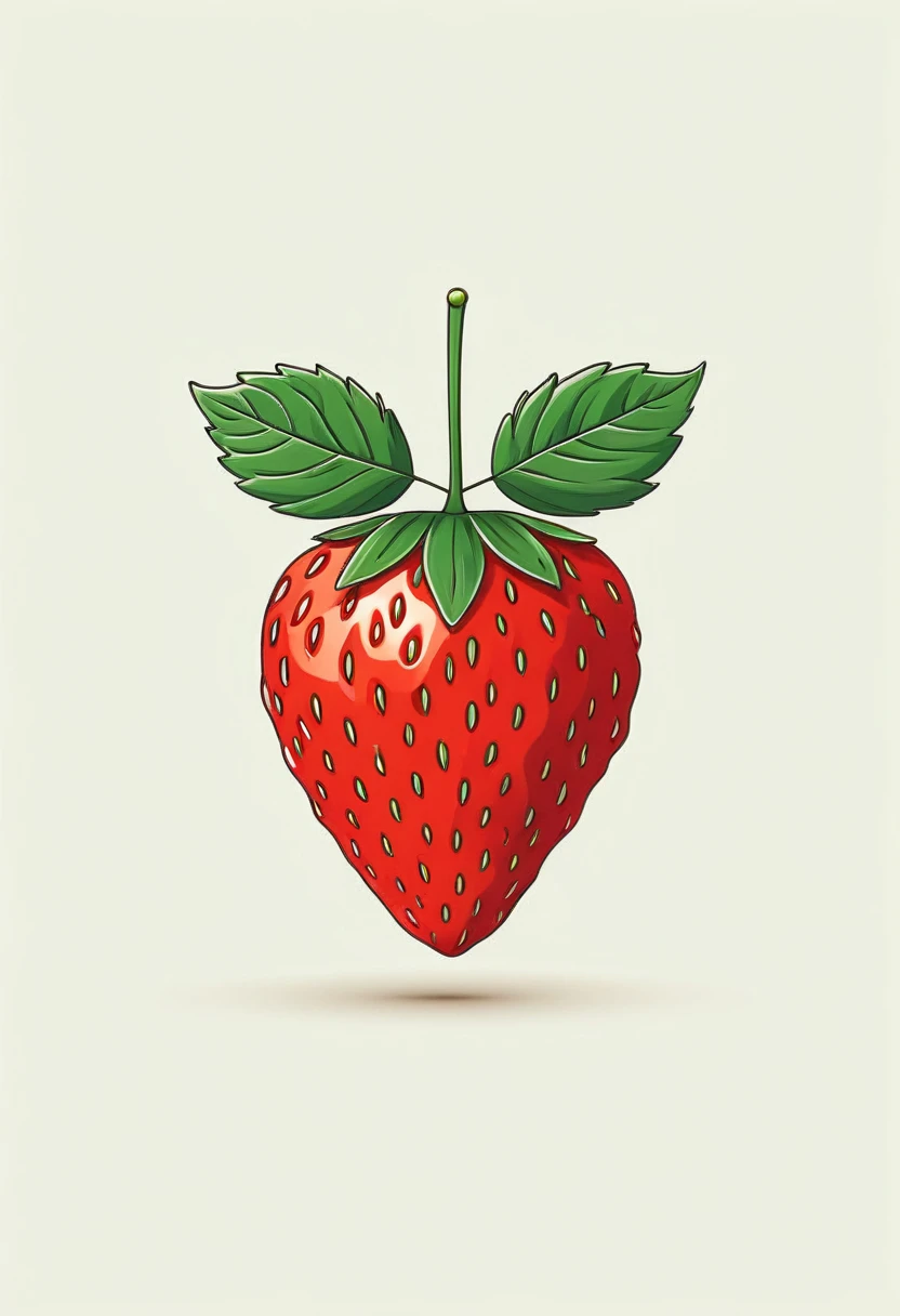 Vector art minimalist logo one big strawberry one strawberry leaf illustration vector art type, detailed, Beautiful artistic rendering in clean minimalist cartoon style