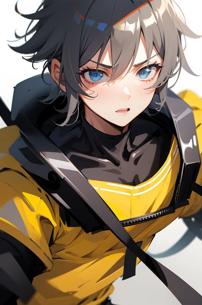 [[[[[1 man]]]]] [[[[boy]]]]ultra closeup, Only the upper body is visible, portrait, 1 man, boy, Japanese samurai concept, Wearing techwear clothes, wandering warrior, Ninja, looks bad-tempered, Looks unlucky, looking cocky, gray hair