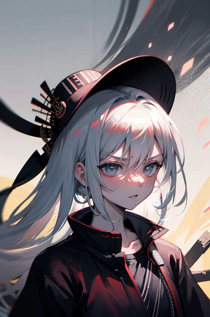 [[[[[1 man]]]]] [[[[boy]]]]ultra closeup, Only the upper body is visible, portrait, 1 man, boy, Japanese samurai concept, Wearing techwear clothes, wandering warrior, Ninja, looks bad-tempered, Looks unlucky, looking cocky, gray hair