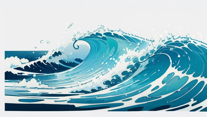 Wave design, Simple, pattern, Can draw, 美しいWave design, Japanese style、Ukiyo-e、No border、There is momentum、Monotonous colors、White background、Only waves、A ship is coming straight ahead、Waves breaking