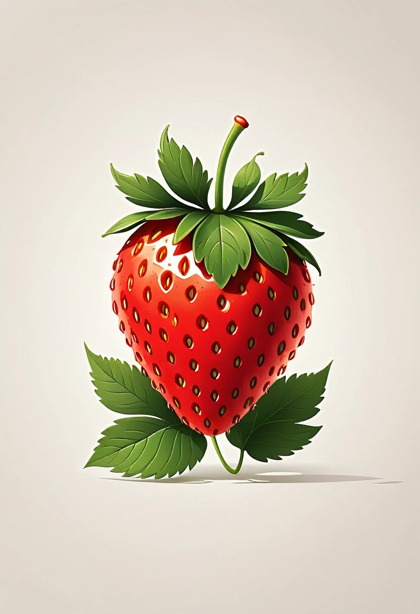 
                 Vector art minimalist logo one big strawberry one strawberry leaf illustration vector art type, detailed, Beautiful artistic rendering in clean minimalist cartoon style