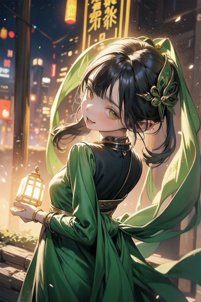 a woman in a green sari standing in front of a building, artwork in the style of guweiz, beautiful character painting, anime style 4 k, palace , a girl in hanfu, detailed digital anime art, dressed in a sari, extremely detailed artgerm, guweiz, anime art wallpaper 8 k, detailed portrait of anime girl