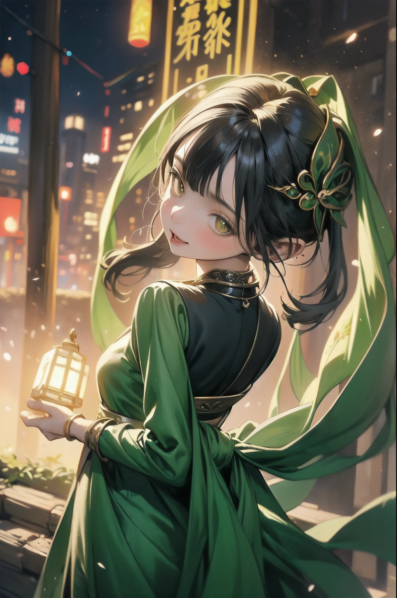 a woman in a green sari standing in front of a building, artwork in the style of guweiz, beautiful character painting, anime style 4 k, palace ， a girl in hanfu, detailed digital anime art, dressed in a sari, extremely detailed artgerm, guweiz, anime art wallpaper 8 k, detailed portrait of anime girl