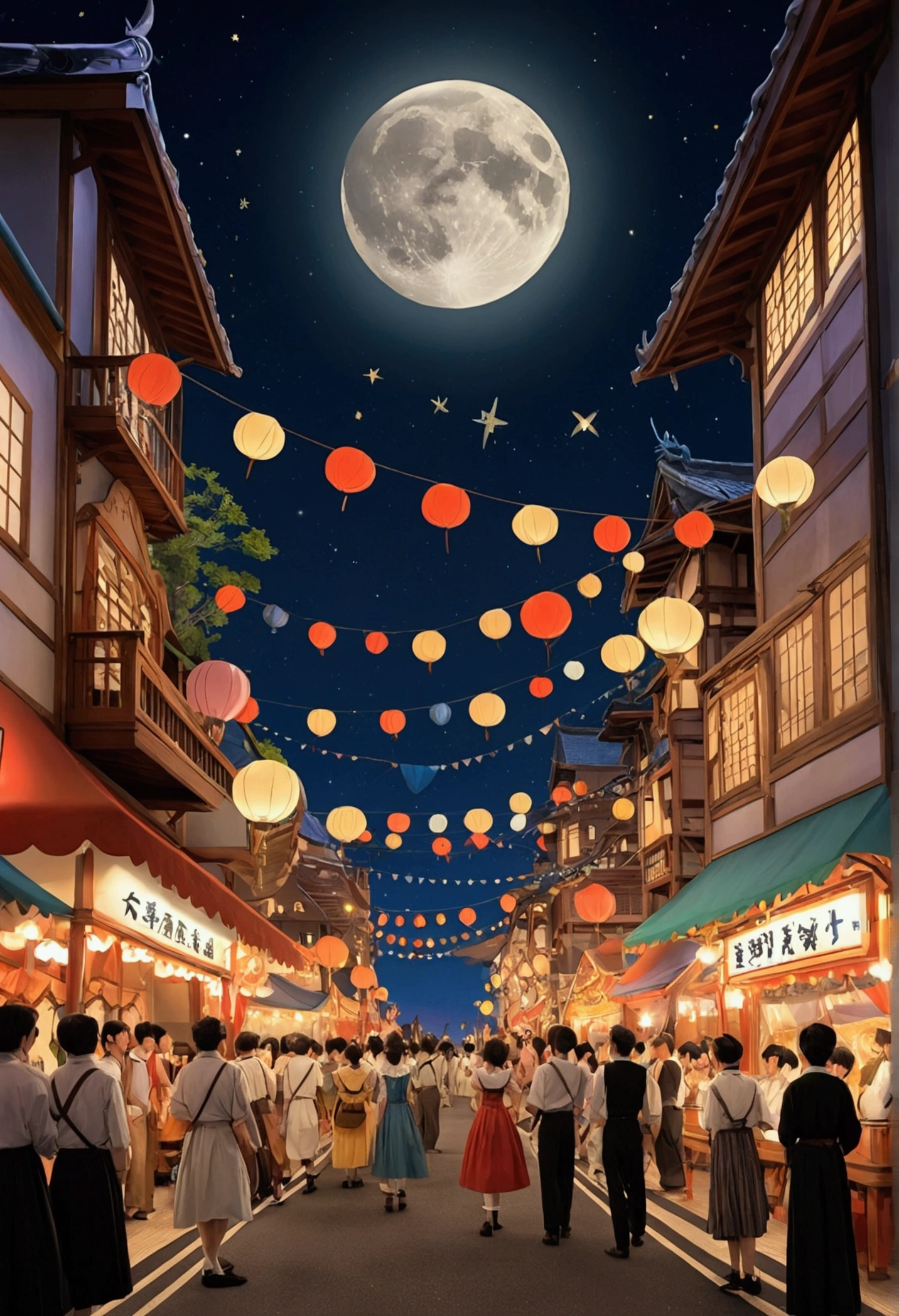 Ghibli　night　　carnival　moon　fantasy　