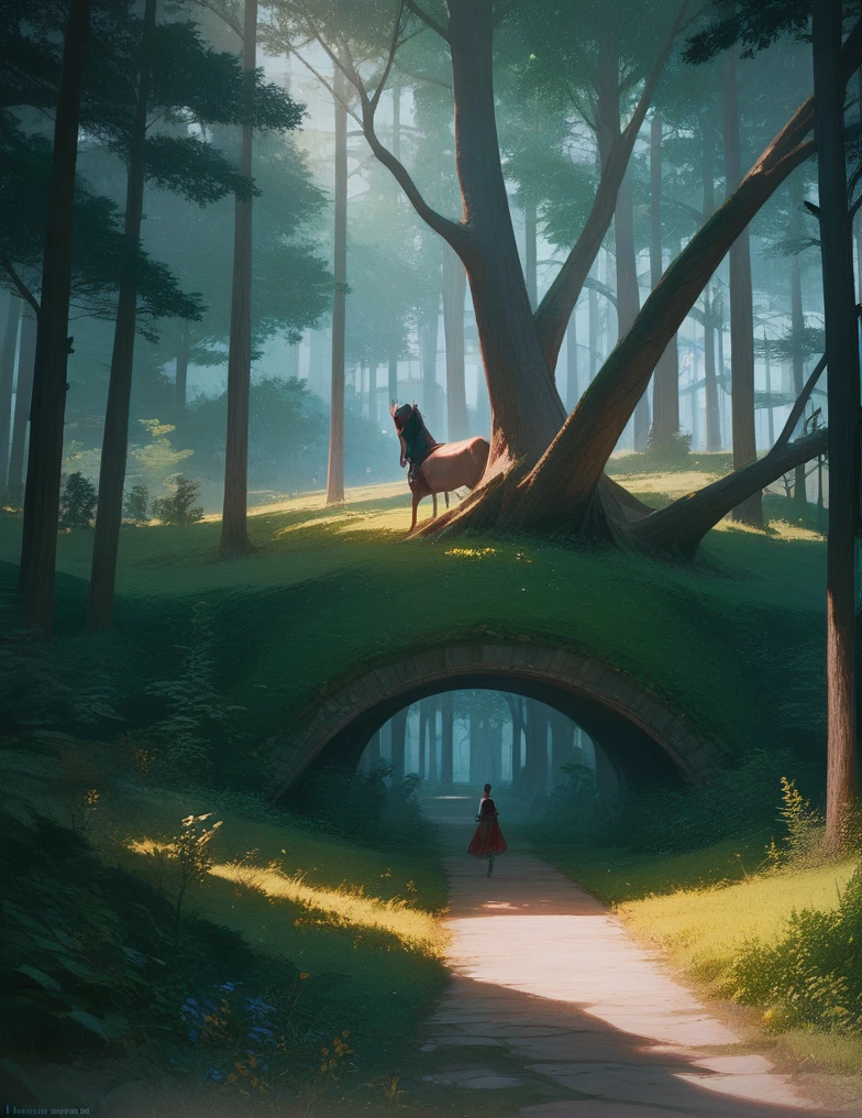 a medieval carriage in a forest, a royal carriage traveling along a path, masterpiece, extreme detail, action painting, aerial view, horizontal composition, intricate details, rich colors, dramatic lighting, cinematic atmosphere, photorealistic, 8k, ultra-detailed, best quality