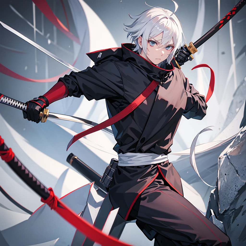 White hair anime ninja warrior with katana 