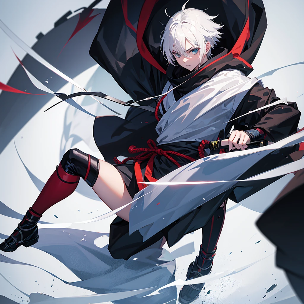 White hair anime ninja warrior with katana 