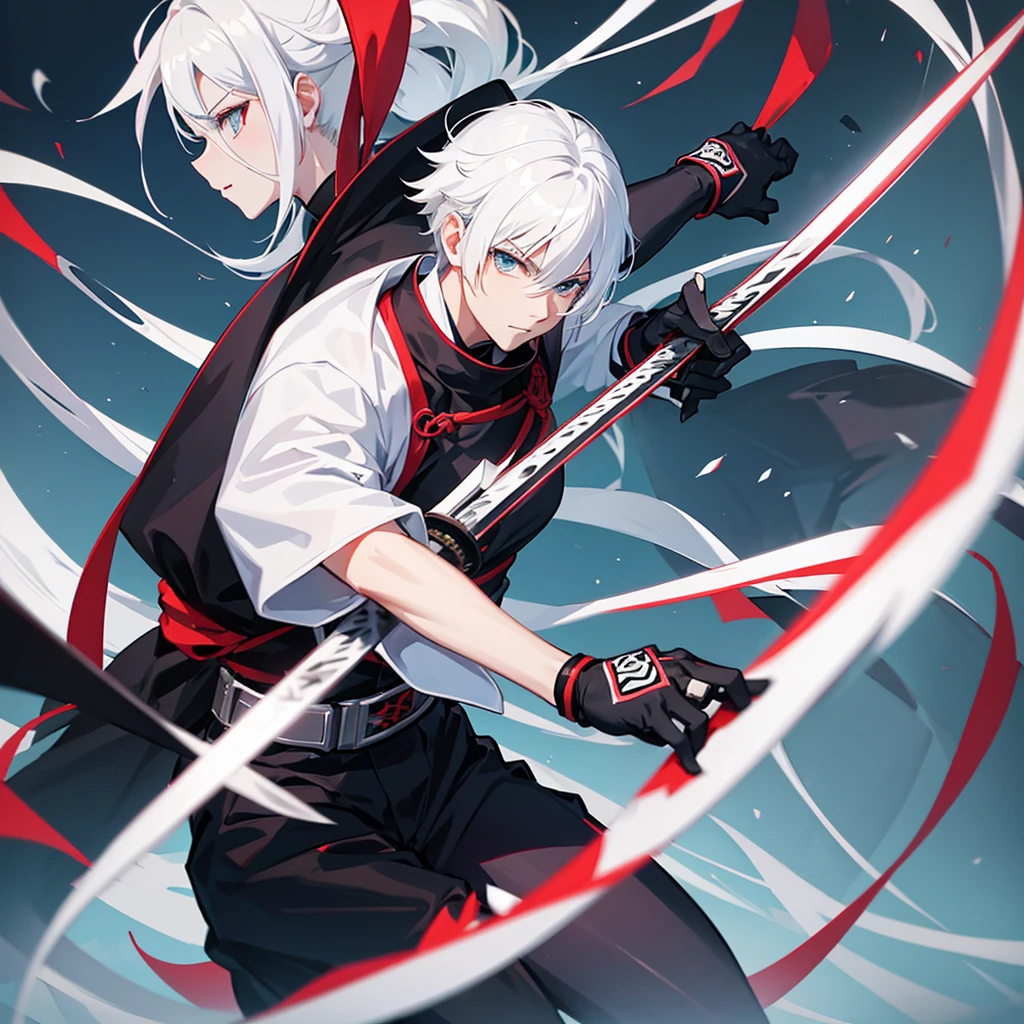 White hair anime ninja warrior with katana