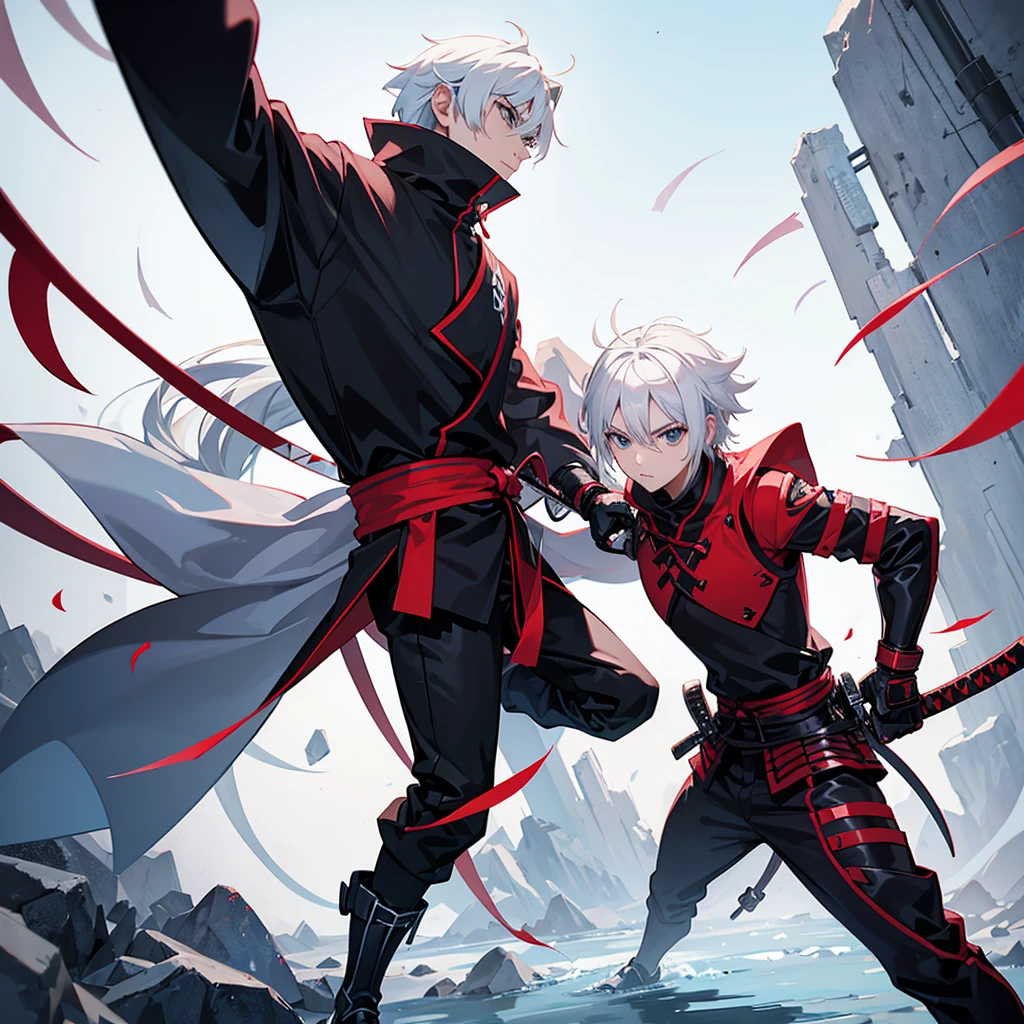 White hair anime ninja warrior with katana