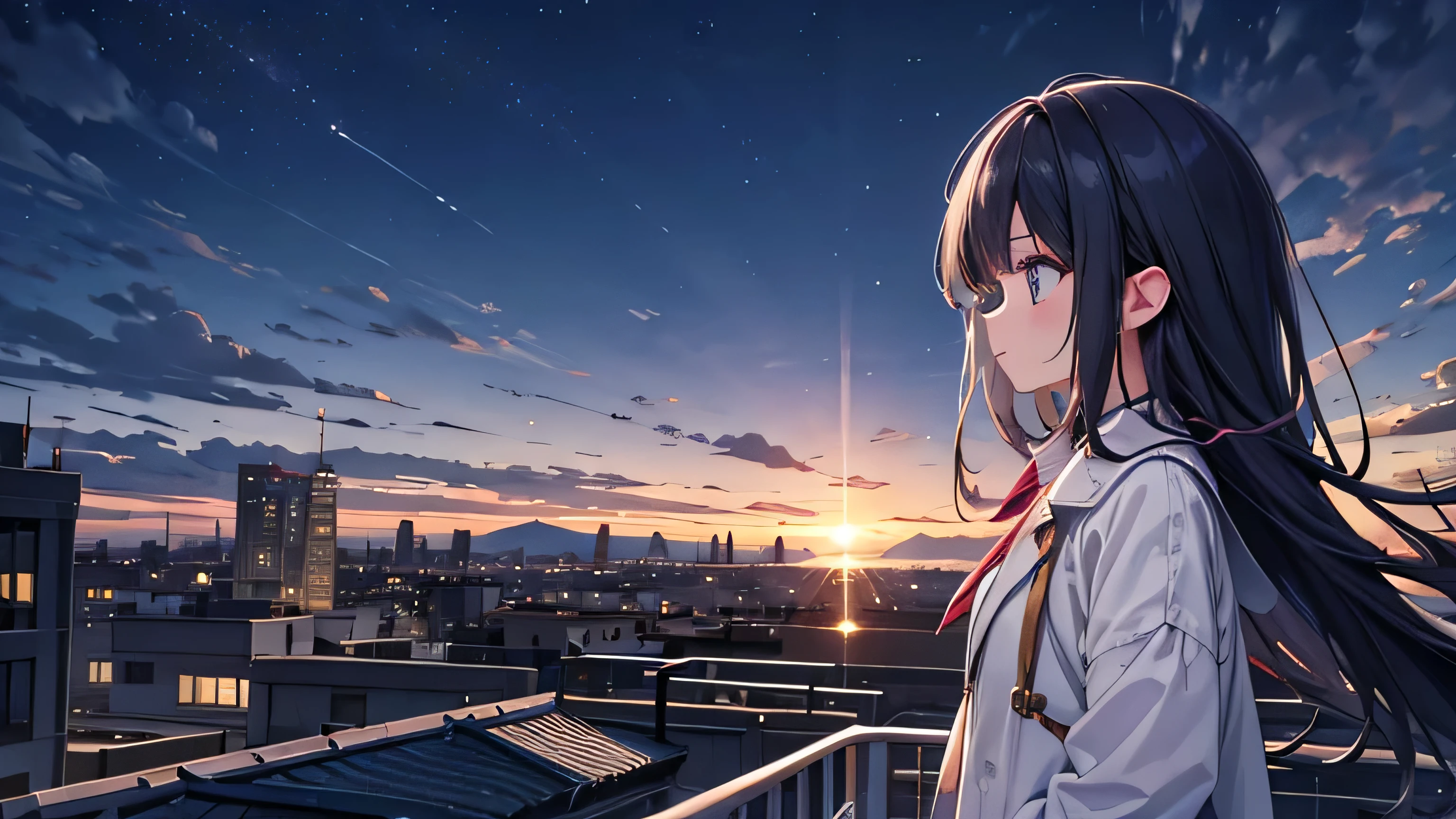 Girl looking at the sky on the rooftop