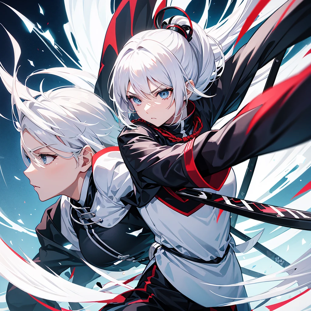 White hair anime ninja warrior with katana girl 