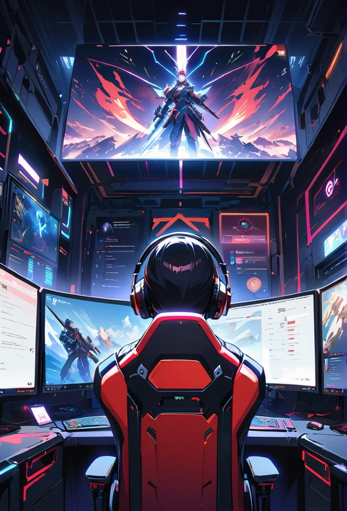 In the future, Envision an innovative and cutting-edge eSports room designed specifically for gaming enthusiasts. Imagine a space that combines advanced technology, Elegant aesthetics, And the perfect comfort to create the perfect gaming experience.Picture a room full of the latest gaming equipment, Including high-performance gaming PCs, Immersive virtual reality settings, And ultra-responsive gaming controllers. The room is equipped with top-notch gaming peripherals such as high refresh rate monitors, Comfortable gaming chairs, Customizable lighting systems enhance the gaming atmosphere.Imagine a futuristic design that embraces simplicity and elegance. The room features clean lines, Future materials, And a color scheme that creates an eye-catching and immersive environment. The walls can be decorated with LED panels that display dynamic images, Enhancing the gaming atmosphere and providing an interactive element.Visualize an acoustically enhanced room, Ensure crystal clear sound and minimize distractions. Surround sound systems and noise cancellation technology create an immersive audio experience, Allowing players to fully immerse themselves in the virtual world.Envision a layout that promotes cooperation and competition. The room can be divided into dedicated play areas and individual cubicles, Each is equipped with its own gaming setup. This allows players to participate in multiplayer matches, Team-based competitions, Or individual gaming sessions, - Promoting a sense of community and healthy competition. Consider incorporating AI assistants or voice command systems that provide real-time game analysis, Providing strategic suggestions, You write the phrase “Hilcourt” on the screen, Or help with in-game tasks..
