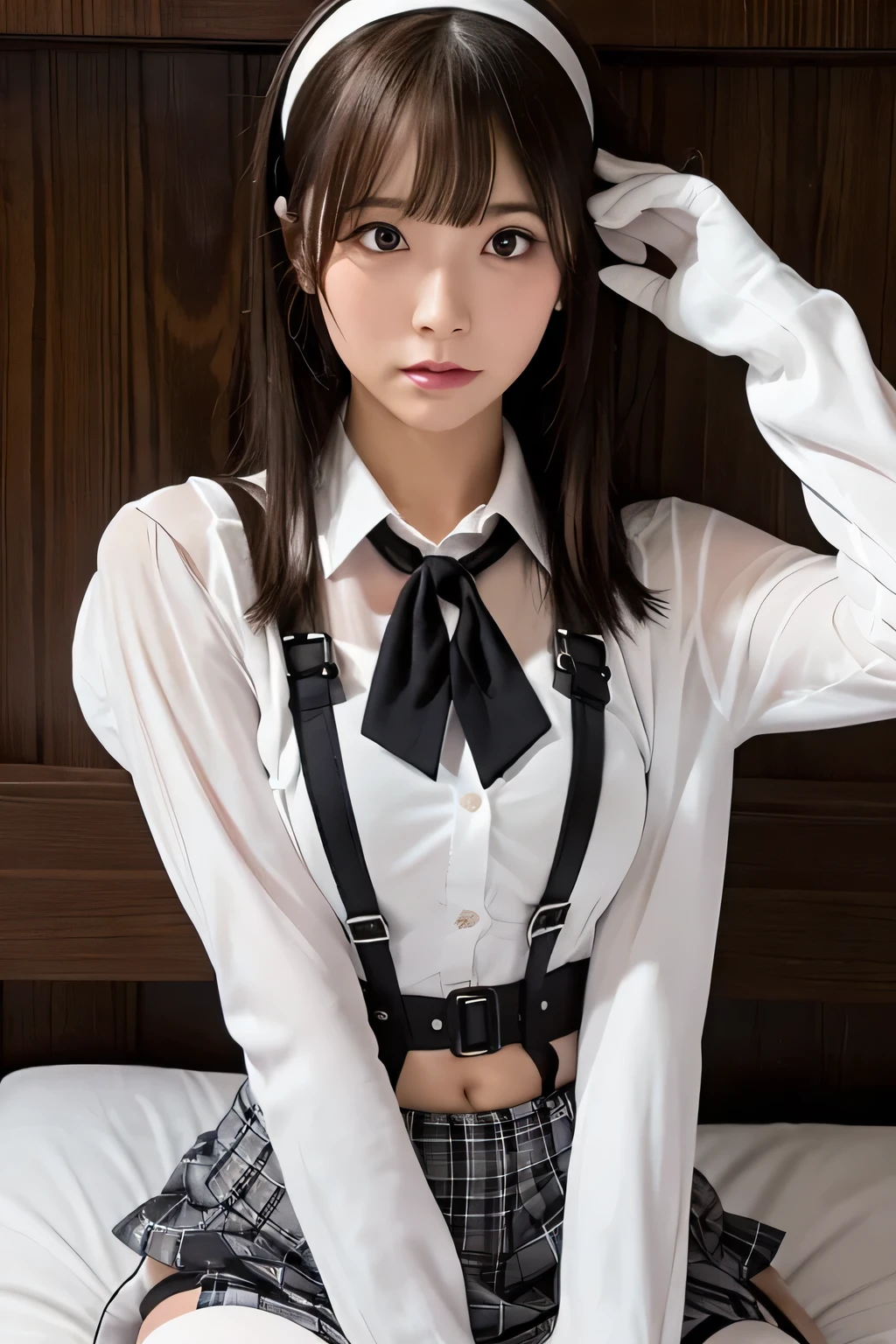 1 female, , high quality, masterpiece, Ultra-high resolution, , Cinema Lighting, , , 1 female, , high quality, masterpiece, Ultra-high resolution, , Cinema Lighting, , , And the suspenders with the cranes flying　　　Moderate breasts　 　 　　　　Large Breasts　 　 　　　　Small face　 　　　　　　　　　　 Lying in bed　Looking up　　　　Sweat 　　　Thin belt　buzzer　脇Sweat 　Black Hole Gloves　suit　　　　 　Garter belt　Leg Links　Belt on pants　　holster　 　　Hands behind your back　 Anxious expression　Looking up　Anxious face　Knee-high　Knee socks　Knee-highソックス Garter belt　garter　ふとももにGarter belt　Checkered mini skirt　 Headband　ribbon　Panty shot　Skirt gap Armament　　　Leg holster　holster 　　Hands behind your back　 Anxious expression　Looking up　Anxious face, legs apart　Armament　　Leg holster　holster　See-through clothing　heavy rain　Getting wet in the rain
