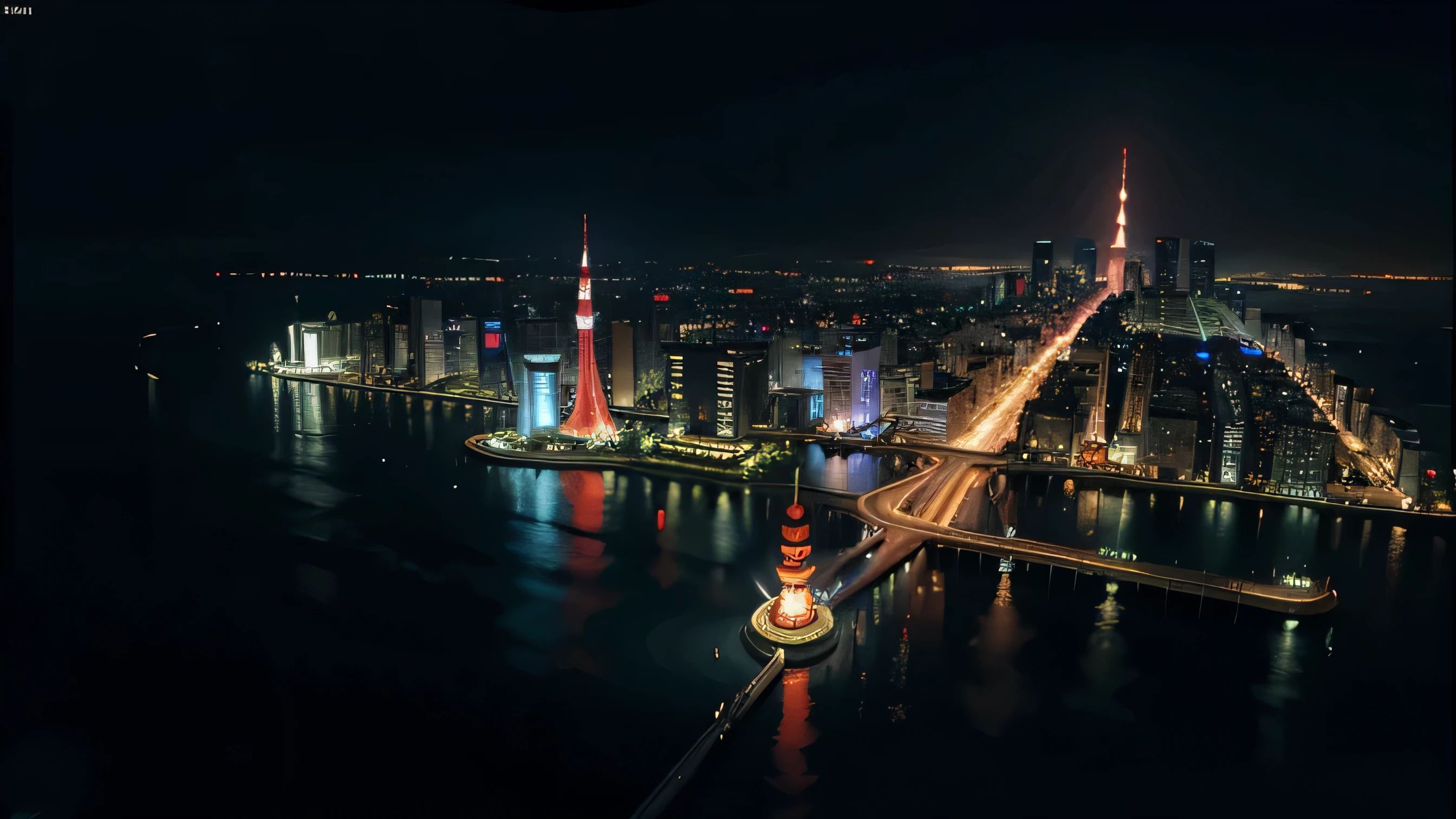 Please draw the future city of Tokyo. It feels like the town in FF7.