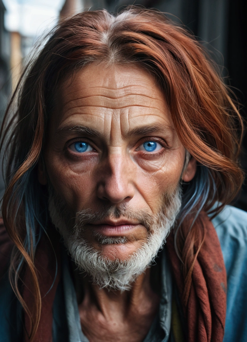 masterpiece,absurd,Award-winning photos,Extremely detailed,Surprising,Fine details,眼睛和FaceExtremely detailed,author:lee jeffries, nikon d850 film,Stock Photos,Kodak Portrait 400 Camera f1.6 shots,colorful,Surreal,lifelike,Dramatic lighting,Unreal Engine,Beautiful reddish brown hair,A blue-eyed,Perfect Road_Face,