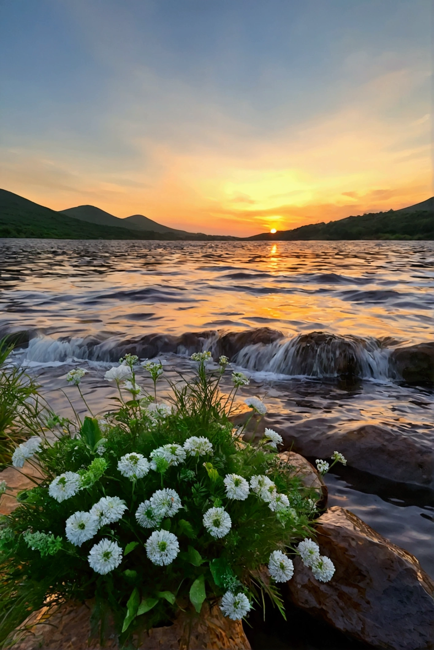 Wild grass at sunset，The sky is a blazing cloud, very beautiful，best quality, high resolution，masterpiece，High Detail，16K