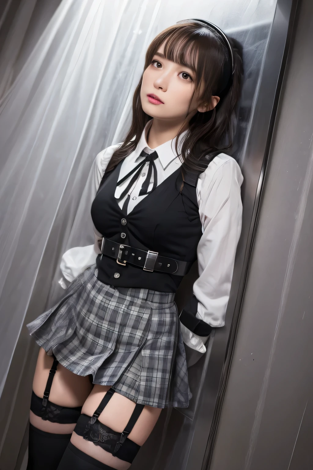 1 female, , high quality, masterpiece, Ultra-high resolution, , Cinema Lighting, , , 1 female, , high quality, masterpiece, Ultra-high resolution, , Cinema Lighting, , , And the suspenders with the cranes flying Moderate breasts Large Breasts Small face Lying in bed Looking up Sweat Thin belt buzzer 脇Sweat Black Hole Gloves suit Garter belt Leg Links Belt on pants holster Hands behind your back Anxious expression Looking up Anxious face Knee-high Knee socks Knee-highソックス Garter belt garter ふとももにGarter belt Checkered mini skirt Headband ribbon Panty shot Skirt gap Armament Leg holster holster Hands behind your back Anxious expression Looking up Anxious face, legs apart Armament Leg holster holster See-through clothing heavy rain Getting wet in the rain