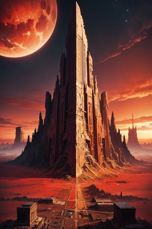 Highest quality、masterpiece、Desolate Earth、wreckage、Red Sky、Surrealism