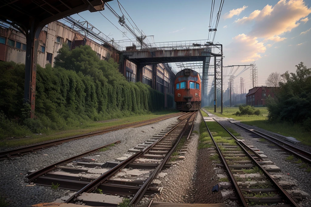 There is an empty railway track,There is a sidewalk, abandoned鐵路, abandoned鐵路s, abandoned鋼鐵廠, rail lead from the mine, photos of lost places, abandoned建築物, abandoned, Abandoned Prague, an abandoned rusted train, No attenuation line, abandoned ruins landscape, Abandoned factories, rail, Industrial surroundings, an abandoned old, an abandoned