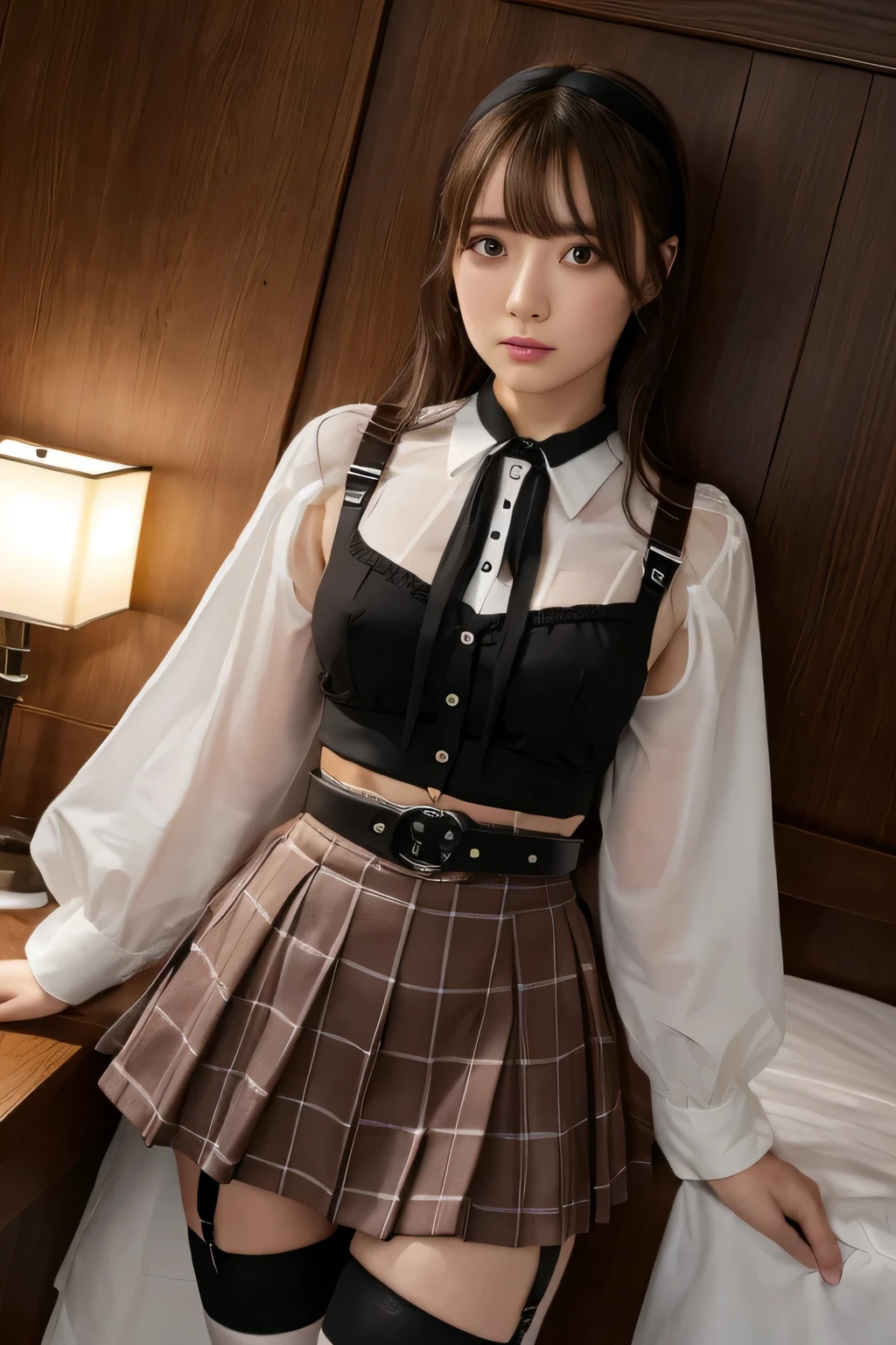 1 female, , high quality, masterpiece, Ultra-high resolution, , Cinema Lighting, , , 1 female, , high quality, masterpiece, Ultra-high resolution, , Cinema Lighting, , , And the suspenders with the cranes flying　　　Moderate breasts　 　 　　　　Large Breasts　 　 　　　　Small face　 　　　　　　　　　　 Lying in bed　Looking up　　　　Sweat 　　　Thin belt　buzzer　脇Sweat 　Black Hole Gloves　suit　　　　 　Garter belt　Leg Links　Belt on pants　　holster　 　　Hands behind your back　 Anxious expression　Looking up　Anxious face　Knee-high　Knee socks　Knee-highソックス Garter belt　garter　ふとももにGarter belt　Checkered mini skirt　 Headband　ribbon　Panty shot　Skirt gap Armament　　　Leg holster　holster 　　Hands behind your back　 Anxious expression　Looking up　Anxious face, legs apart　Armament　　Leg holster　holster　See-through clothing　heavy rain　Getting wet in the rain