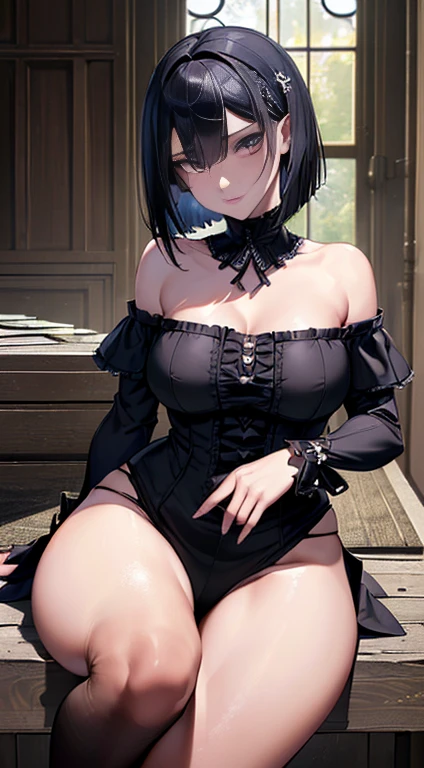 (((masterpiece))), (((Highest quality))), (((Very detailed))), Combat Action Pose, 1 female, (((Very thin body))), 18-year-old, (((short black bob, Fluffy and thick bangs))), Cosmetics Free, small, Thin Nose, small, Thin-lipped mouth, (((Very sharp focused eyes))), Large slit-shaped, Precise pale grey eyes, Shining like a jewel, Long eyelashes, ((Highly complex digital fashion, Off-the-shoulder gothic fashion, Lace and frills , Overly decorative fashion)), (((Abandoned for the night, Sophisticated virtual fires and explosions))), (((Overall accuracy has been dramatically improved, creating a Very detailed and realistic image))).