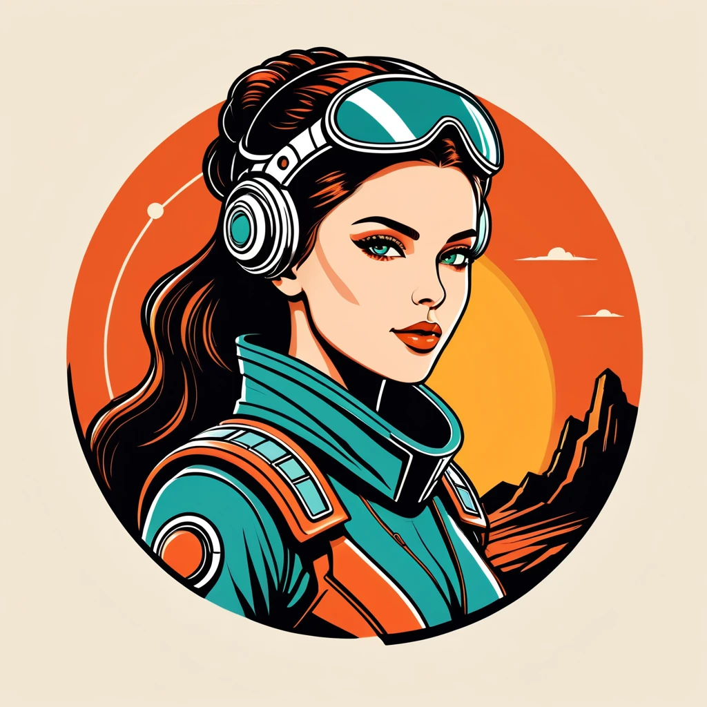 woman in sci-fi folk outfit, vector graphics, strong contours, logo design