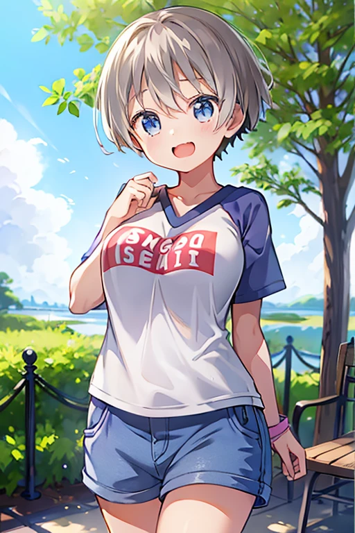 (high quality、masterpiece)、One Girl、alone、cute、Outdoor、Shorts、T-Shirts、Hana Uzaki