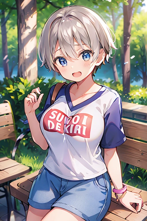 (high quality、masterpiece)、One Girl、alone、cute、Outdoor、Shorts、T-Shirts、Hana Uzaki