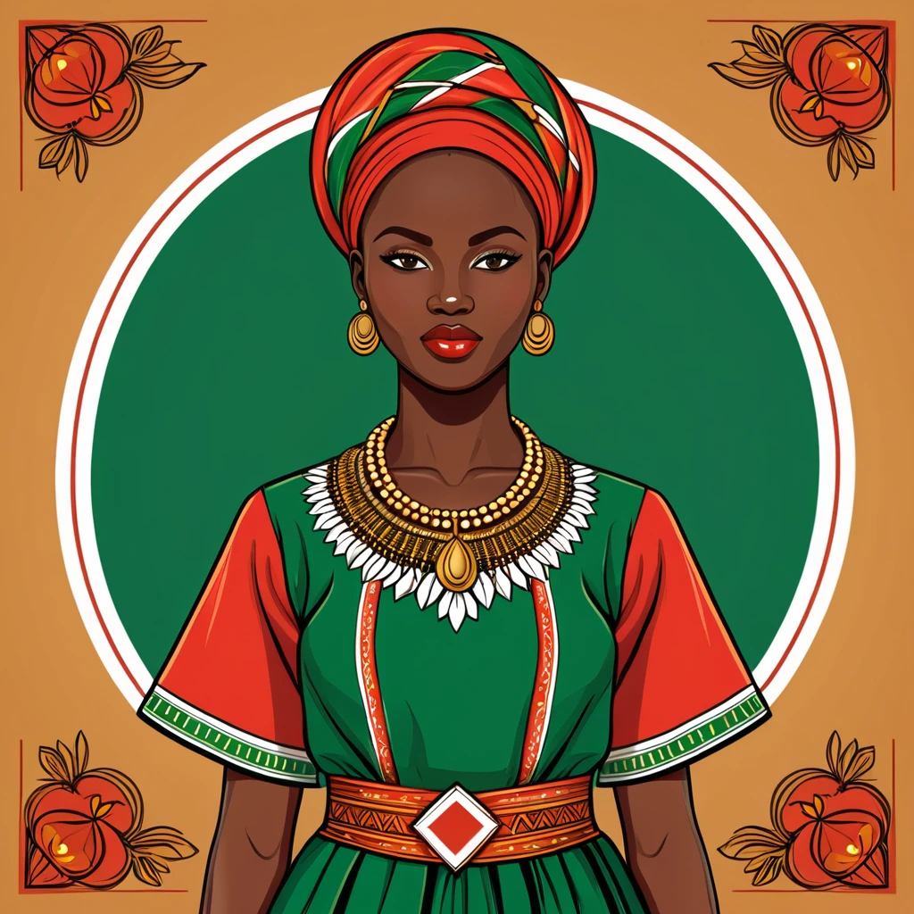 woman in burundi folk outfit, vector graphics, strong contours, logo design