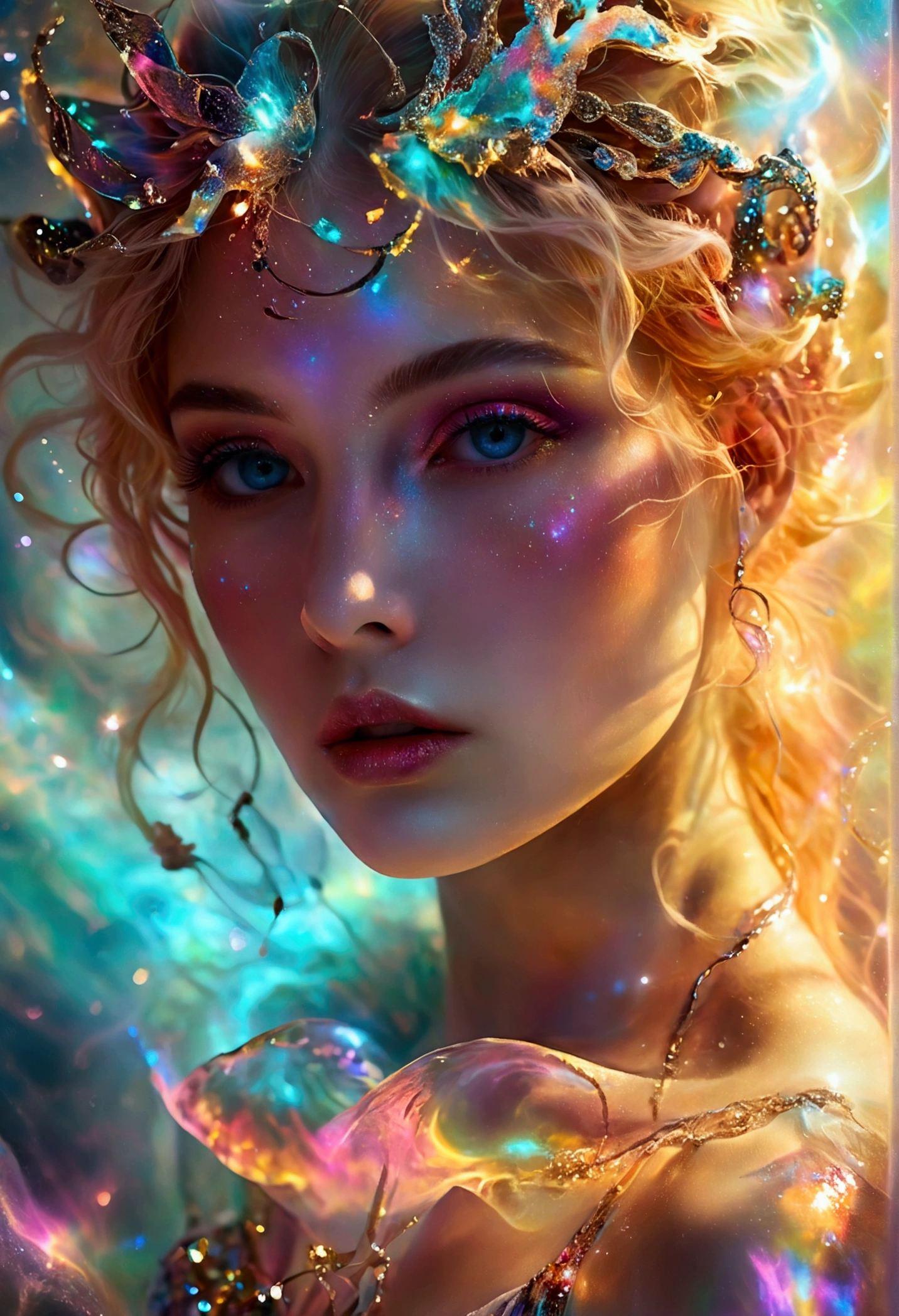 Best quality,4k, 8 K,a high resolution, masterpiece, unique, bright, perfect, well done, woman made of flowers Fluorescent colors, flower dress with wide bokeh skirt, stilettos, full length, dancing pose,very detailed,realistic,realistic,студийное Photo,Very detailed,Dynamic,cinematic,masterpiece,difficult,HDR , Abstract fractal, romantic atmosphere, Photo, award-winning