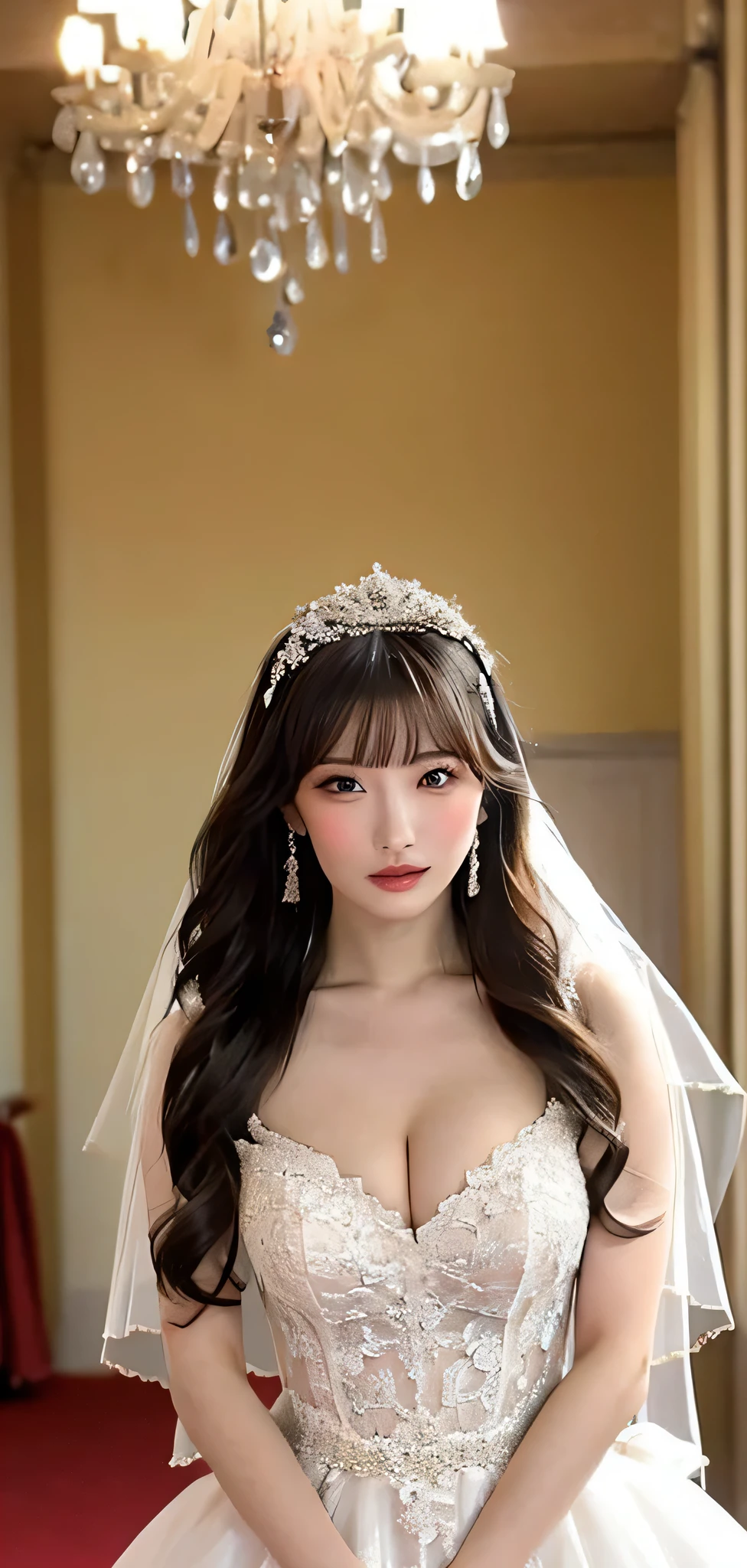 ((RAW images)),(Tabletop),(Highest quality, Realistic, In detail, High resolution, 8k wallpaper),(Super Detail),((Very delicate and beautiful)),Focus on the characters,Dynamic Angle,View your viewers,((alone)),Are standing,((whole body)),((A princess wearing a gorgeous ball gown wedding dress with a voluminous skirt)),((June Bride)),Detailed face and eyes,Jewel-like eyes,((Very long and voluminous hair)),Gorgeous embroidery and lace,((Gorgeous corsage)),See through,(Gorgeous Jewelry Ornaments),Luxury hair accessories,Gorgeous jeweled tiara,Gorgeous frills,((Big Tits)),indoor,Church wedding,((whole body)),Hoop skirt,crinoline,very long wedding veil,(((A mix of bejeweled wedding dresses and lavishly embroidered Rococo ball gowns))), (((Very large breasts bigger than a face))), ((Beautiful golden ratio face)), ((The bride is a fiercely lewd woman)), ((Very realistic whole body covered in lots of semen:1.9))