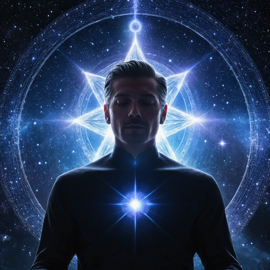 Mysterious Man in the Middle of the Universe, Star Body, Deep Meditation, Ethereal atmosphere, Auric