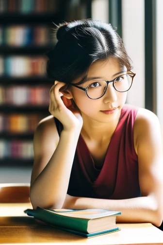 (8k, RAW photo, best quality, masterpiece), (photo realistic), outstanding details, ultra-high resolution, anatomically correct, textured skin, (Extremely precise and accurate anatomy),
Ultra Detailed Face, Detailed Eyes,
((full body:1.4)), ( wide angel:1.4),
A cute 35 year old Japanese girl,(Relaxing and reading a book in a comfortable chair at a stylish open-air cafe), (Iced tea and a few books on the table:1.4),
(looking at viewer:1.4),
(faint smile), (Mouth slightly open:0.1),
((low chignon hair:1.4)), (Small nose:1.2) , (small mouth:1.2),
(Ultra Detailed Rimless small glasses), pupils sparkling, thin lips, thin eyebrows,
dark brown hair, Forehead,
Earrings, Necklace,
morning sun, (backlighting),
reflection light from below,
atmospheric perspective, depth of field,
(dramatic lighting), cinematic lighting,