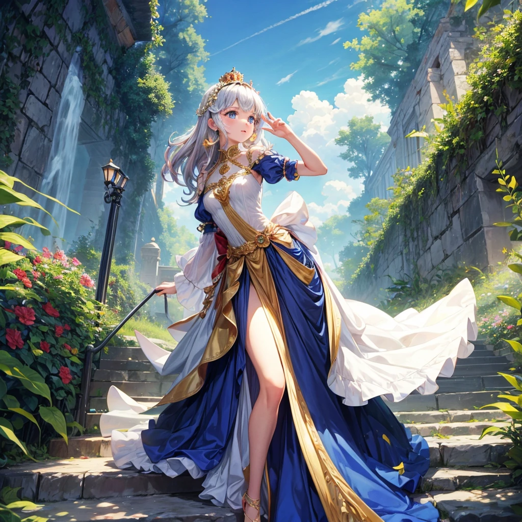 Princess, princess dress, climbing, climbing up, long dress, crown